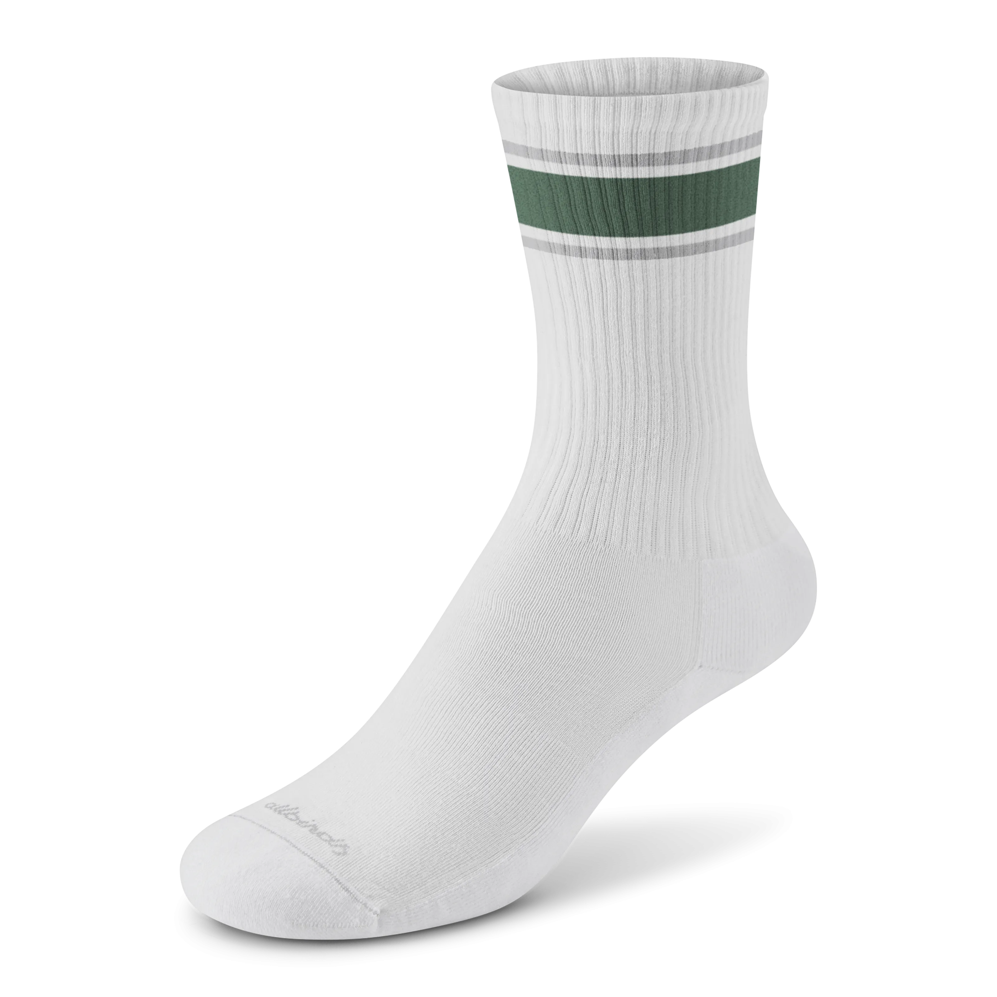 Allbirds Anytime Crew Sock – Blizzard, Verdant Green (Light Grey Sole)